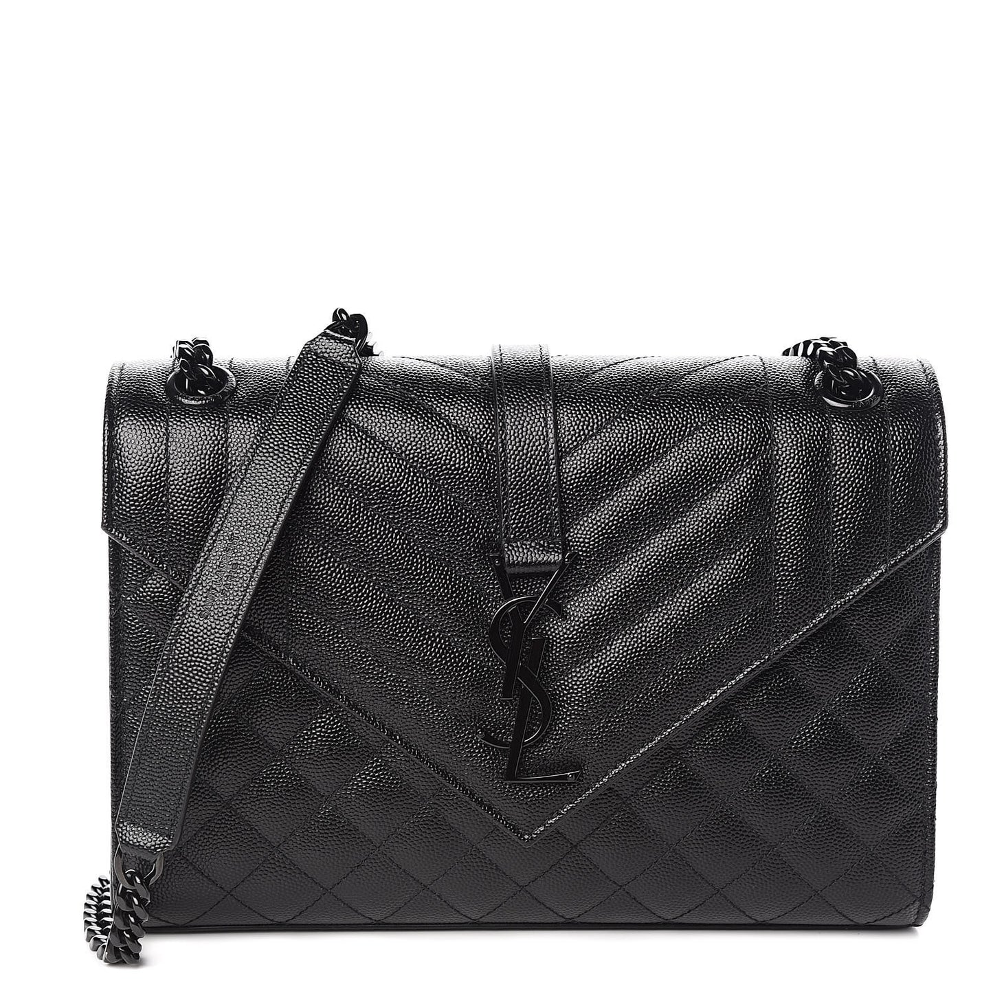 Grain De Poudre Textured Mixed Matelasse Triquilt Medium Monogram Satchel Black