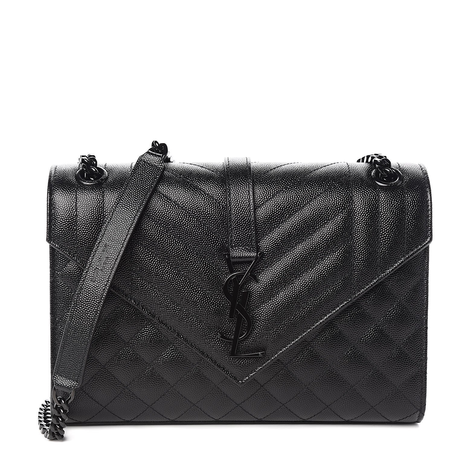 Saint Laurent Grain De Poudre Textured Mixed Matelasse Triquilt Medium Monogram Satchel Black 1 of 9