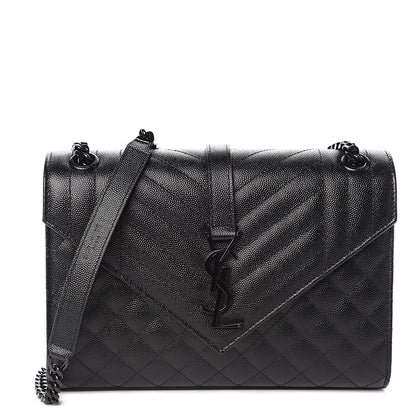 Saint Laurent Grain De Poudre Textured Mixed Matelasse Triquilt Medium Monogram Satchel Black 1 of 9