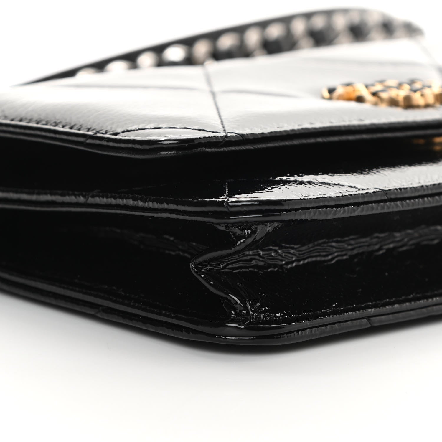 Chanel Shiny Crumpled Calfskin Quilted Chanel 19 Wallet On Chain WOC Black 10 of 14