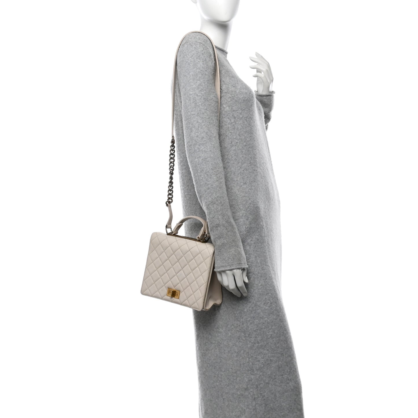 Goatskin Quilted Large Rita Top Handle Flap Beige