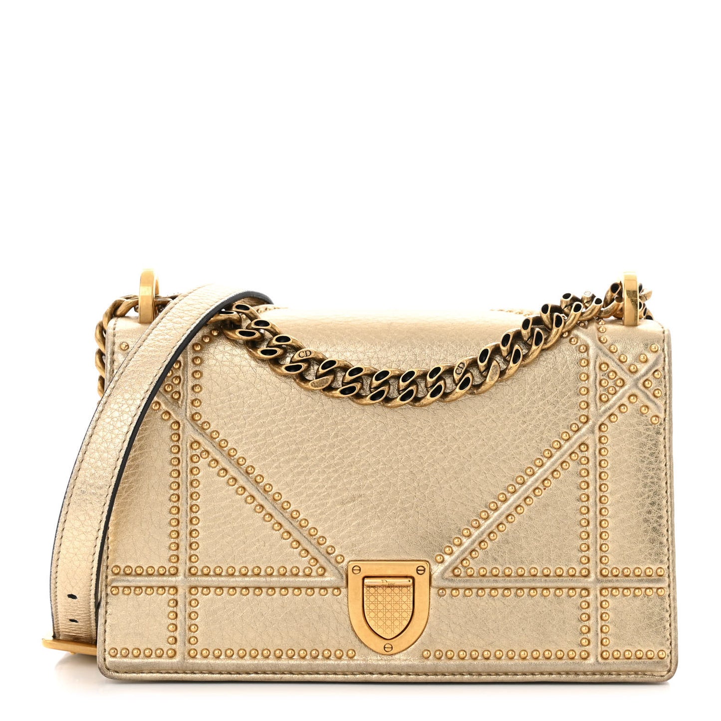Metallic Grained Calfskin Small Diorama Flap Bag Gold