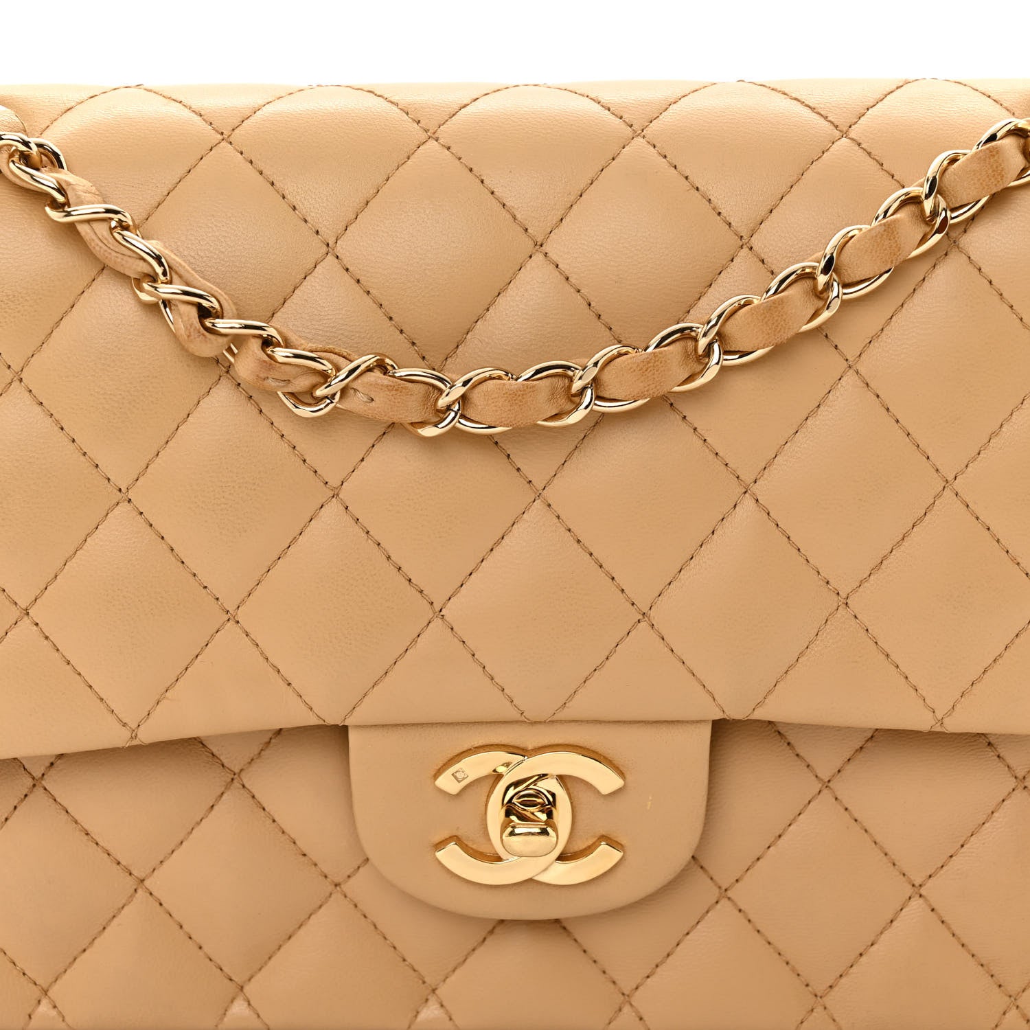 Chanel Lambskin Quilted Medium Double Flap Beige 8 of 10