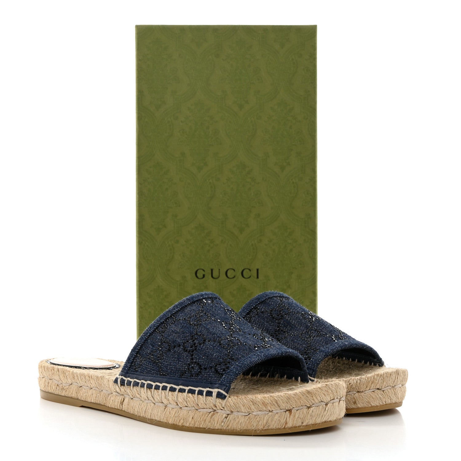 Gucci Denim Crystals GG Monogram Espadrille 20mm Slide Sandals 39 Denim 9 of 9