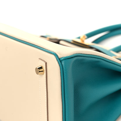 Hermes Epsom Horseshoe Bi Color Birkin 30 Craie Bleu Paon 10 of 13
