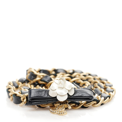 Chanel Calfskin Crystal Chain Camellia Belt 90 Black Gold 1 of 4