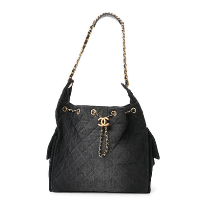 Chanel Washed Denim Quilted Medium Chanel 25 Handbag Black 1 of 11