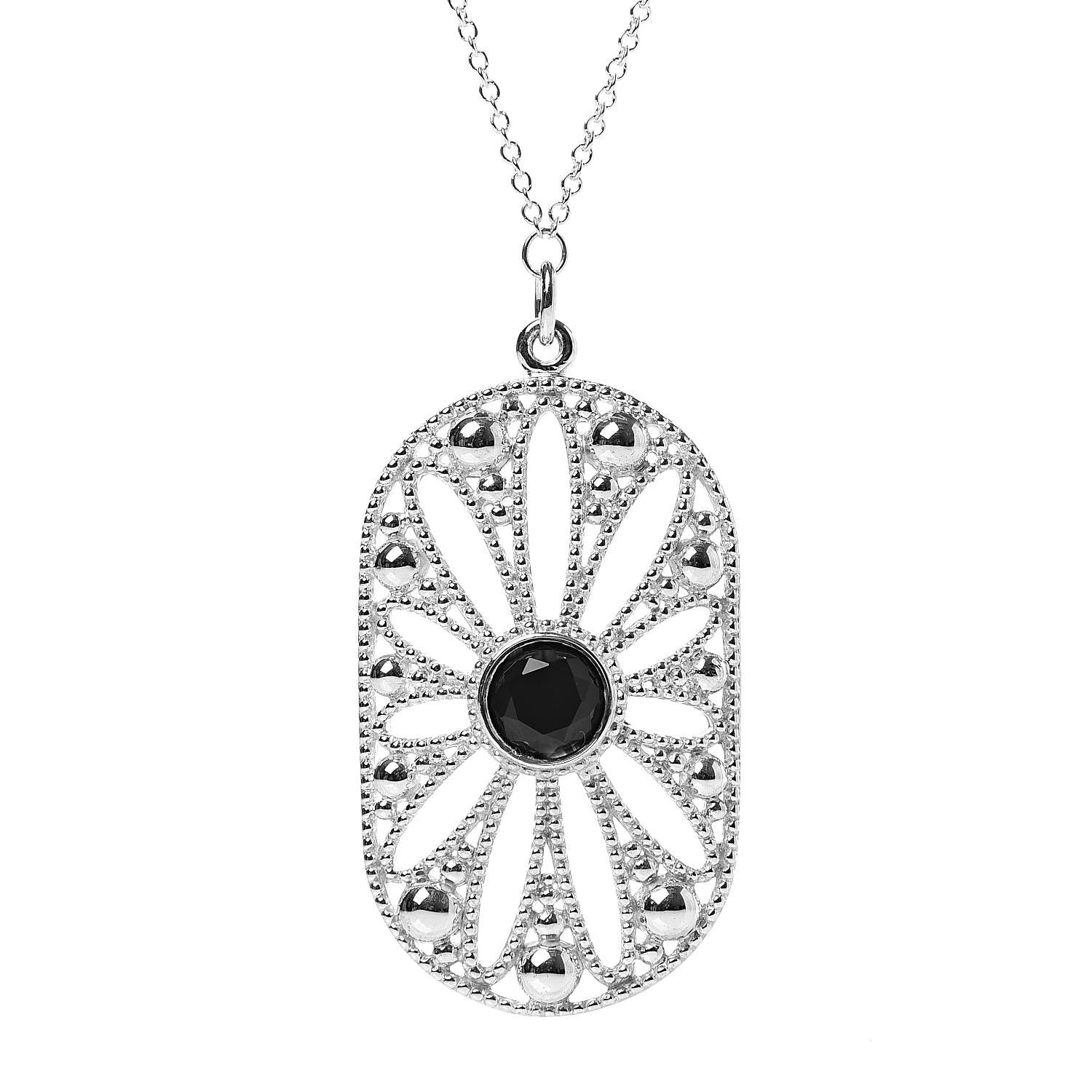 Tiffany Sterling Silver Black Onyx Pearl Ziegfeld Daisy Pendant Necklace 4 of 7