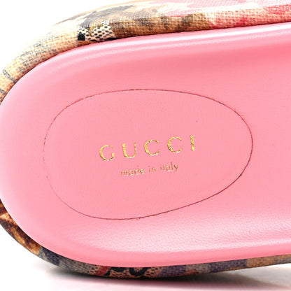 Gucci GG Supreme Monogram Water Flora Angelina Platform Slide Sandals 39.5 Beige Blue Multicolor 7 of 9
