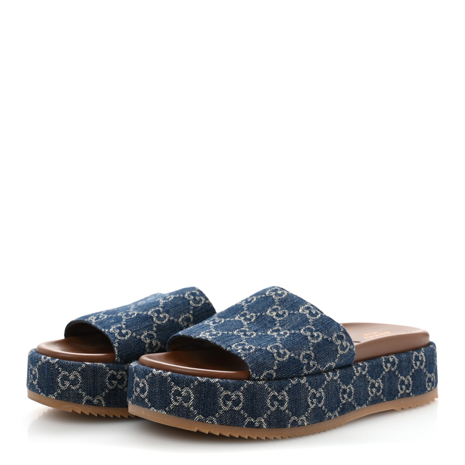 Gucci New Denim GG Monogram Angelina Platform 55mm Slide Sandals 41 Blue Tea 4 of 10