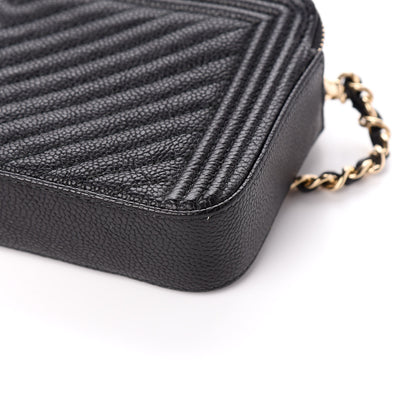 Chanel Caviar Chevron Small Boy Clutch With Chain Black 9 of 9