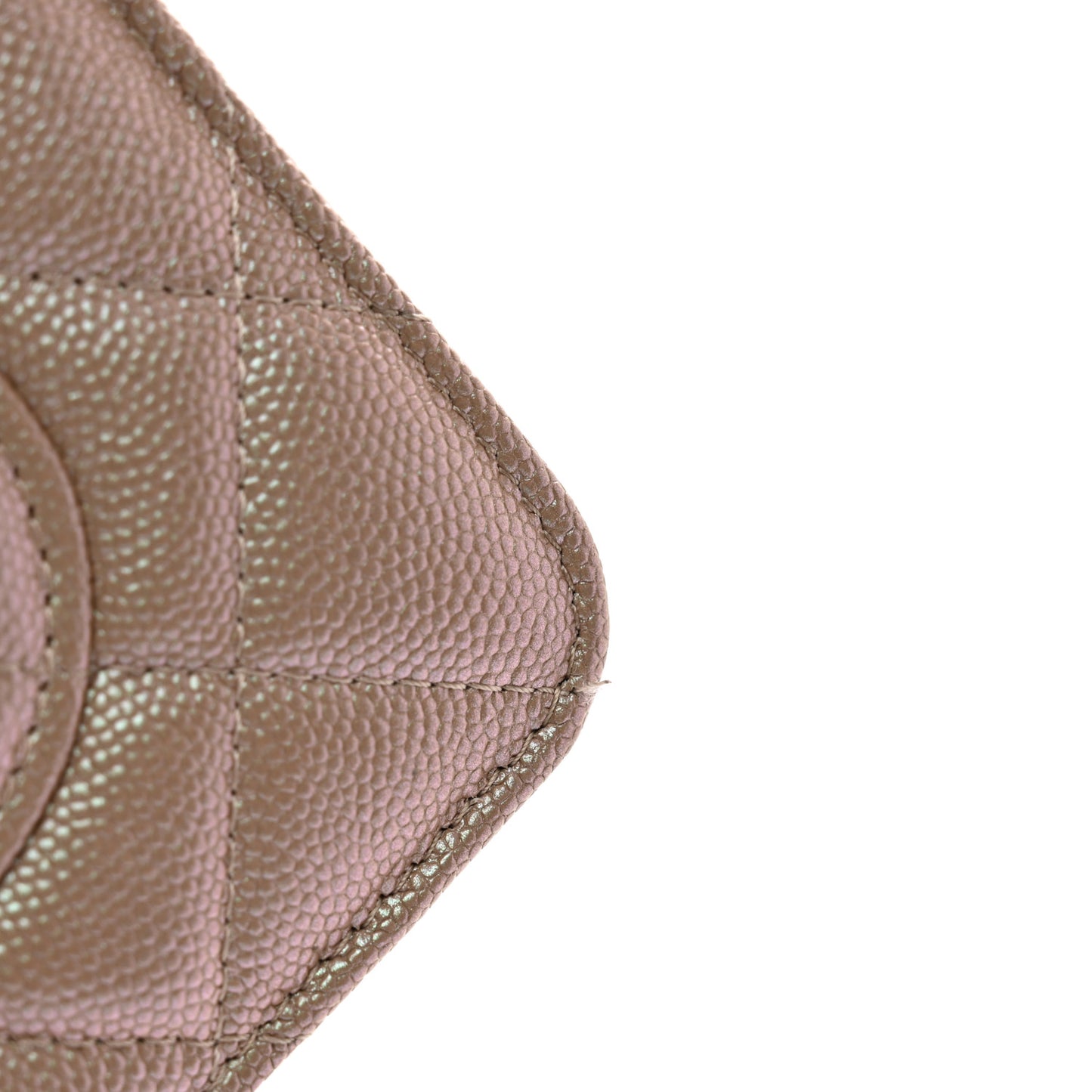 Iridescent Caviar Quilted Wallet On Chain WOC Beige