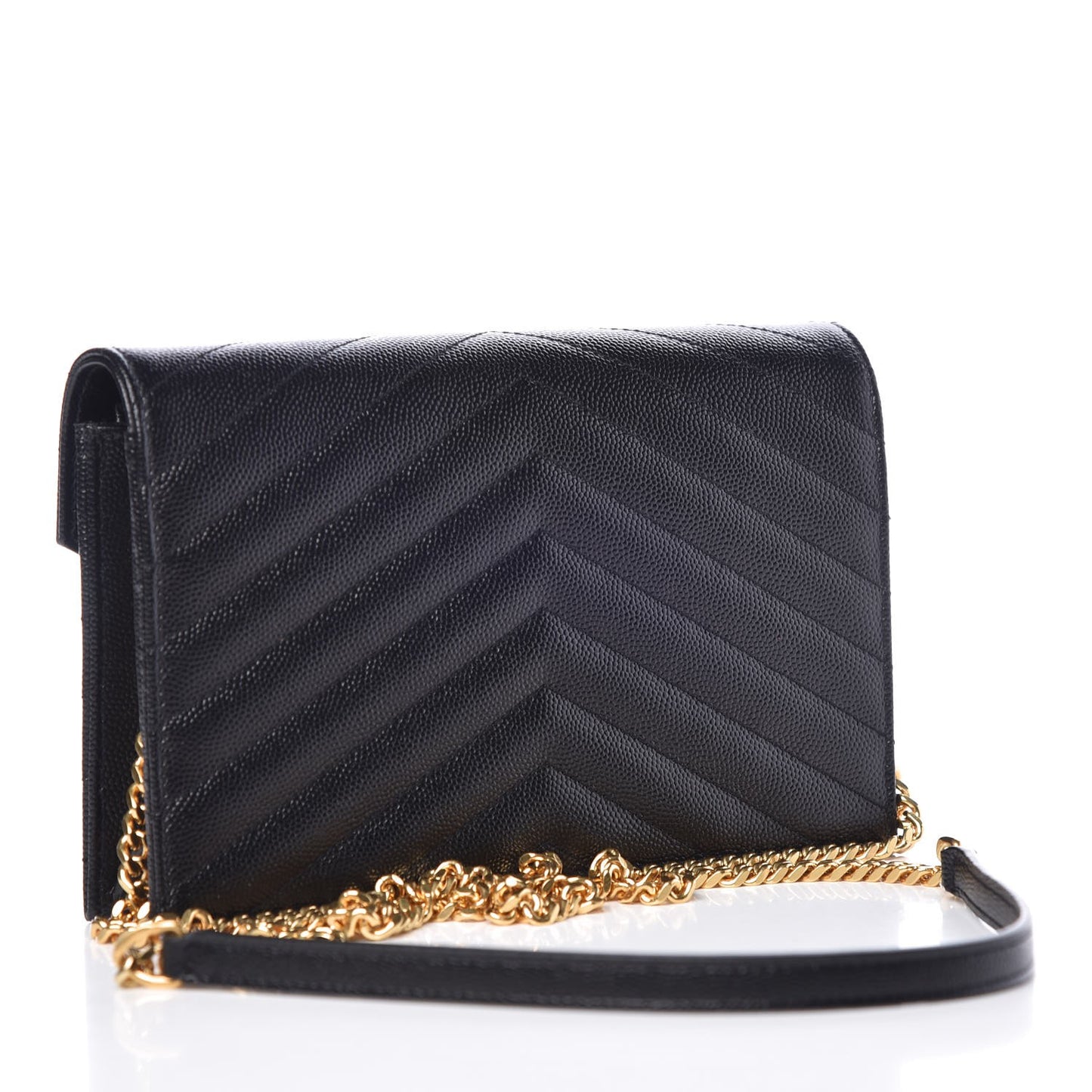 Grain De Poudre Matelasse Chevron Monogram Envelope Chain Wallet Black