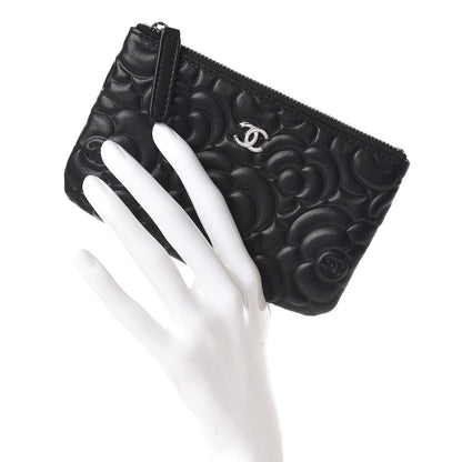 Chanel Goatskin Camellia Embossed Cosmetic Pouch Black 2 of 7