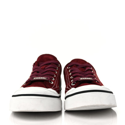 Chanel Suede Lace Up Cap Toe Sneakers 39.5 Burgundy 2 of 10
