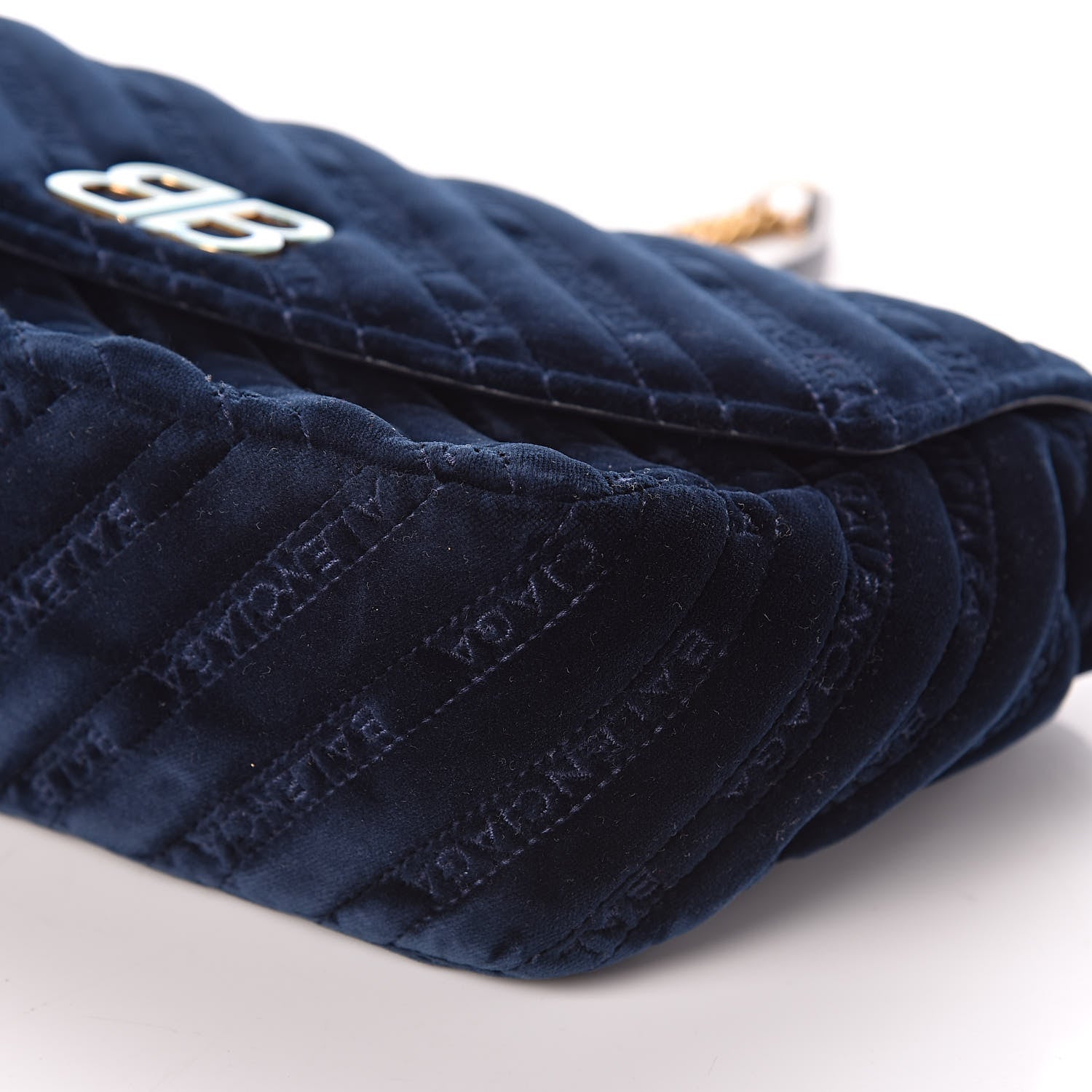 Balenciaga Velvet Logo Matelasse M BB Chain Shoulder Bag Navy 9 of 9
