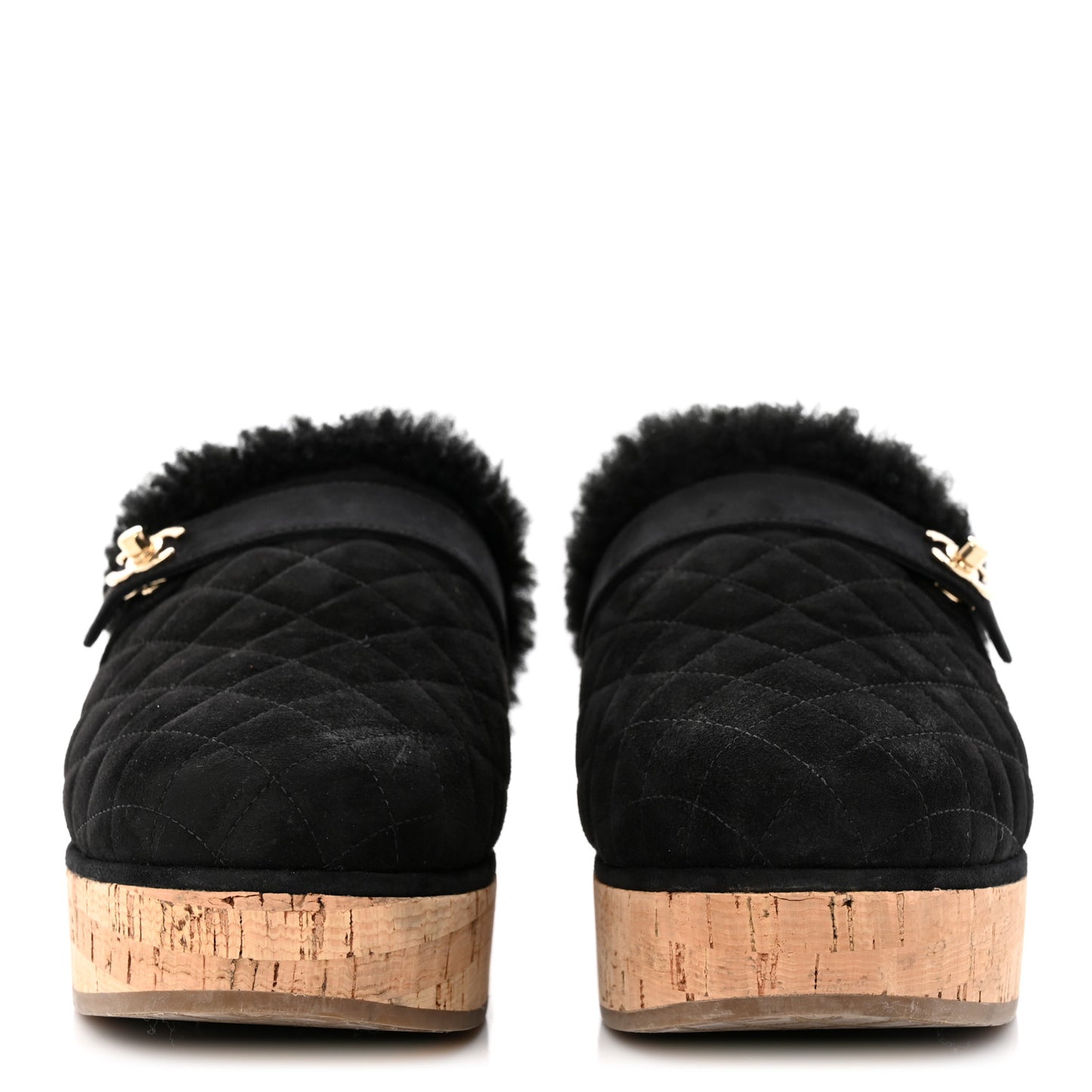 Suede Calfskin Shearling Turn Lock Clogs 41 Black