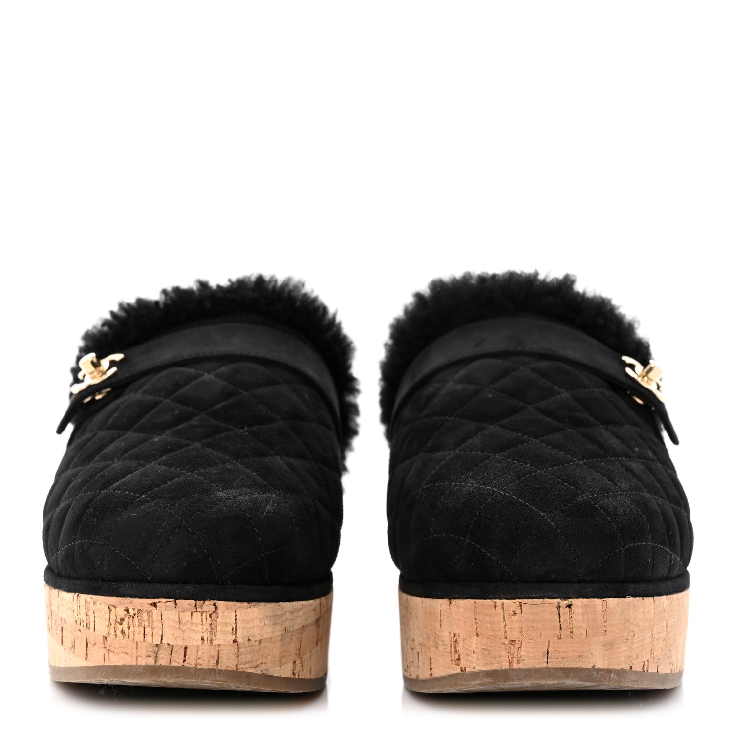 Chanel Suede Calfskin Shearling Turn Lock Clogs 41 Black 2 of 11