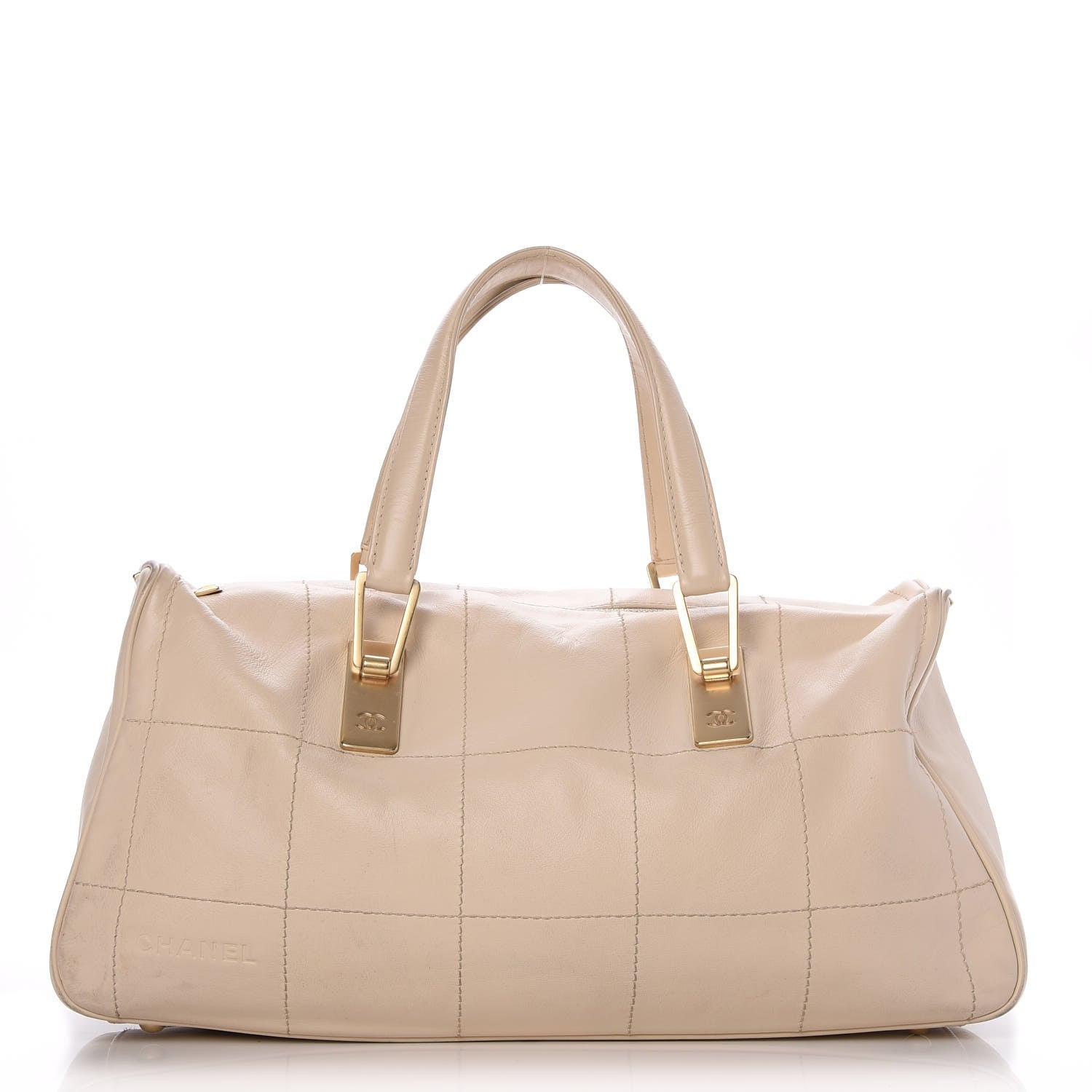 Chanel Caviar Square Stitched Bowler Tote Bag White 1 of 11