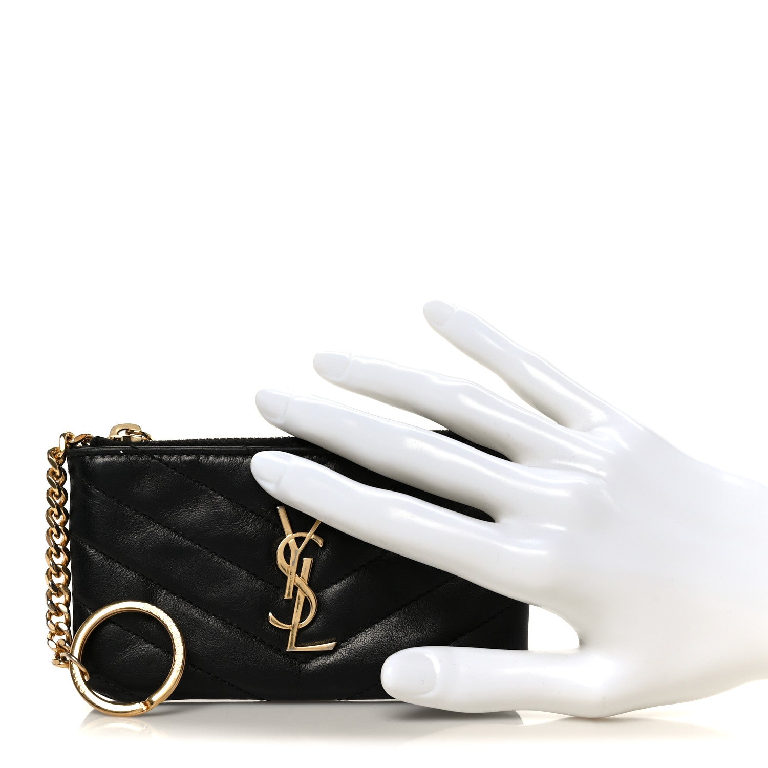 Saint Laurent Calfskin Matelasse Monogram Key Pouch Black 1823909