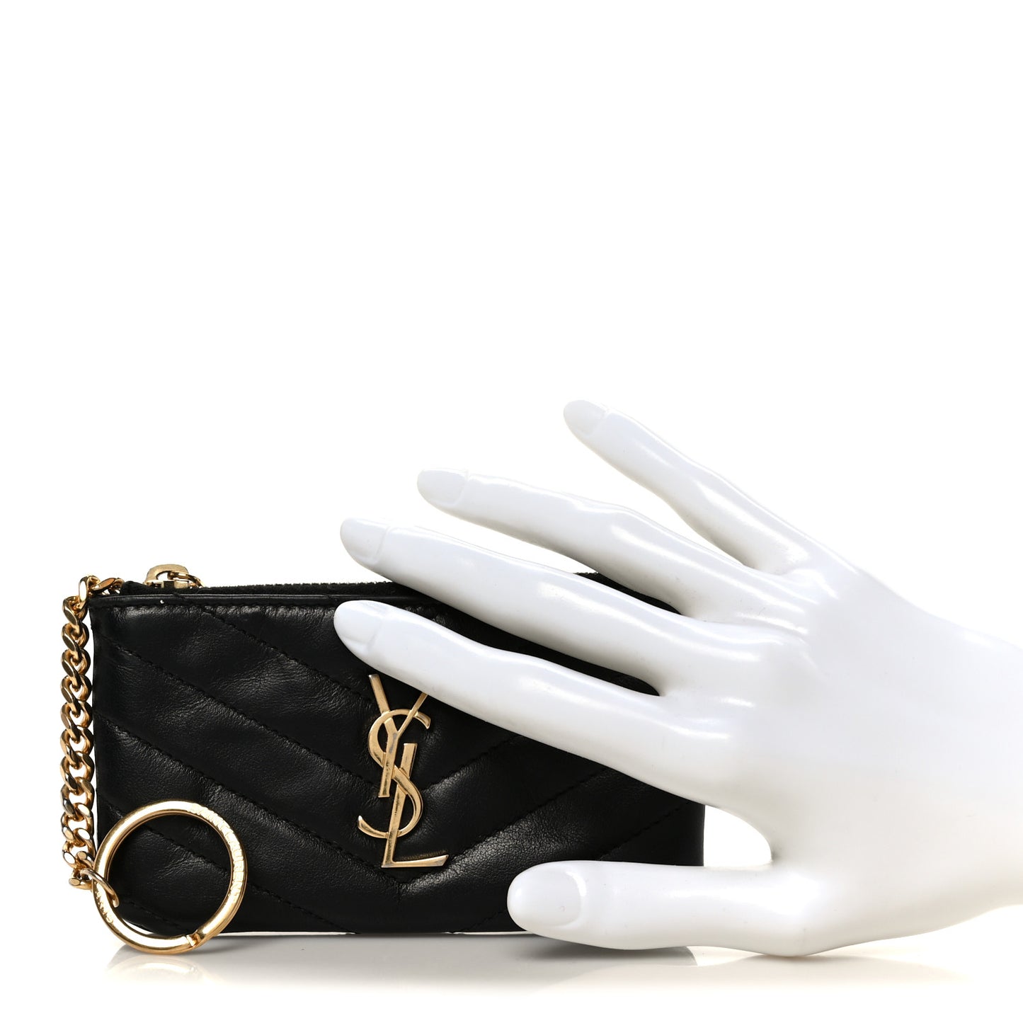 Calfskin Matelasse Monogram Key Pouch Black