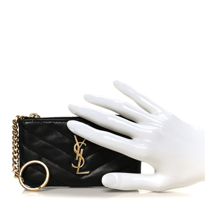 Saint Laurent Calfskin Matelasse Monogram Key Pouch Black 2 of 8