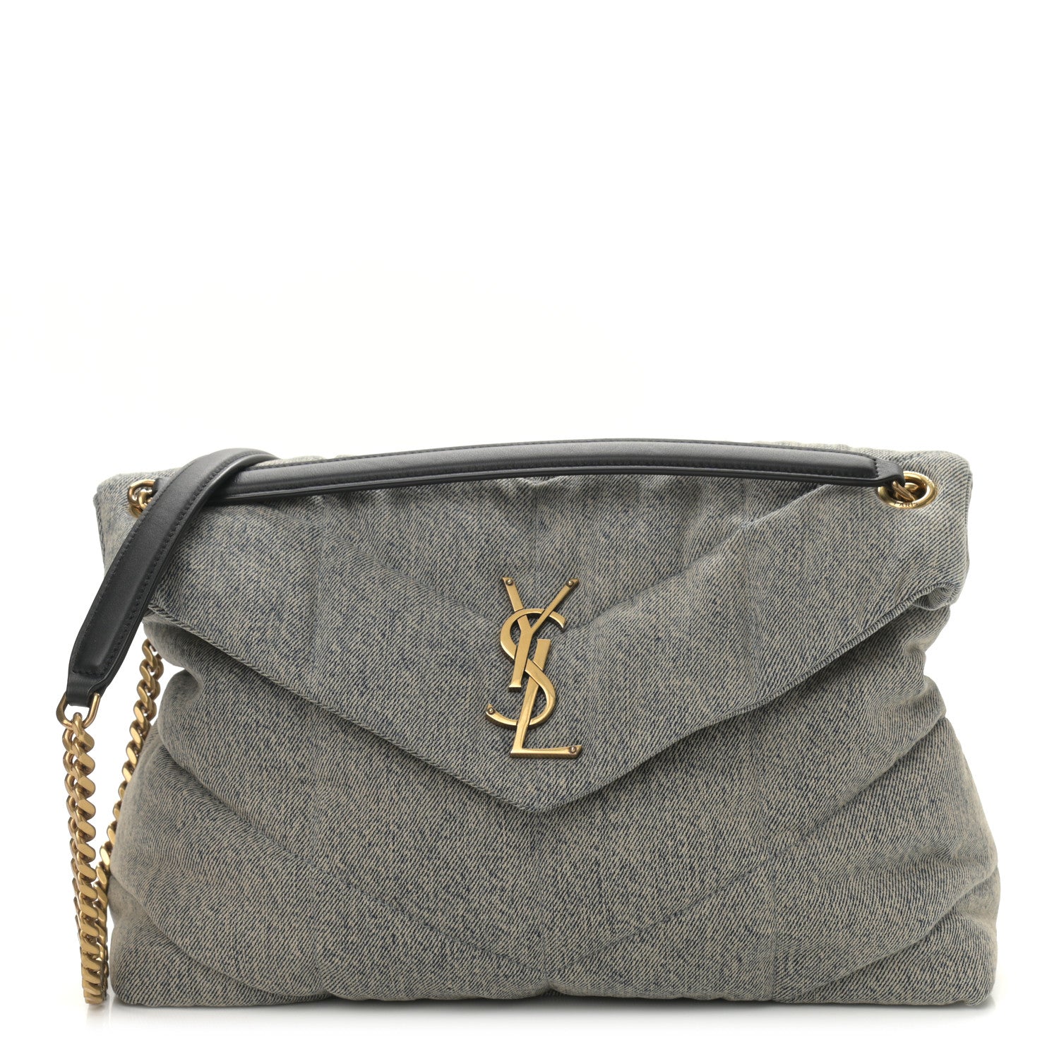 Saint Laurent Denim Quilted Medium Loulou Puffer Monogram Chain Satchel Azur 1 of 10