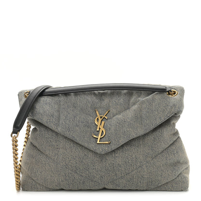 Saint Laurent Denim Quilted Medium Loulou Puffer Monogram Chain Satchel Azur 1 of 10