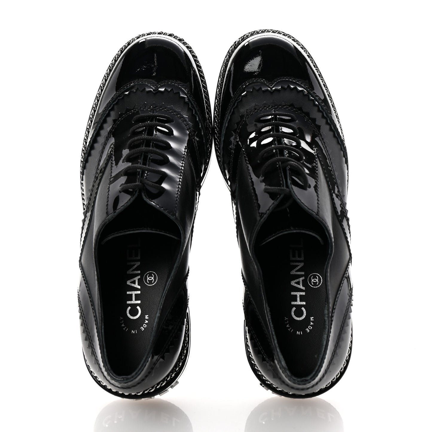 Lambskin Patent Calfskin CC Brogue Lace Up Oxfords 38 Black
