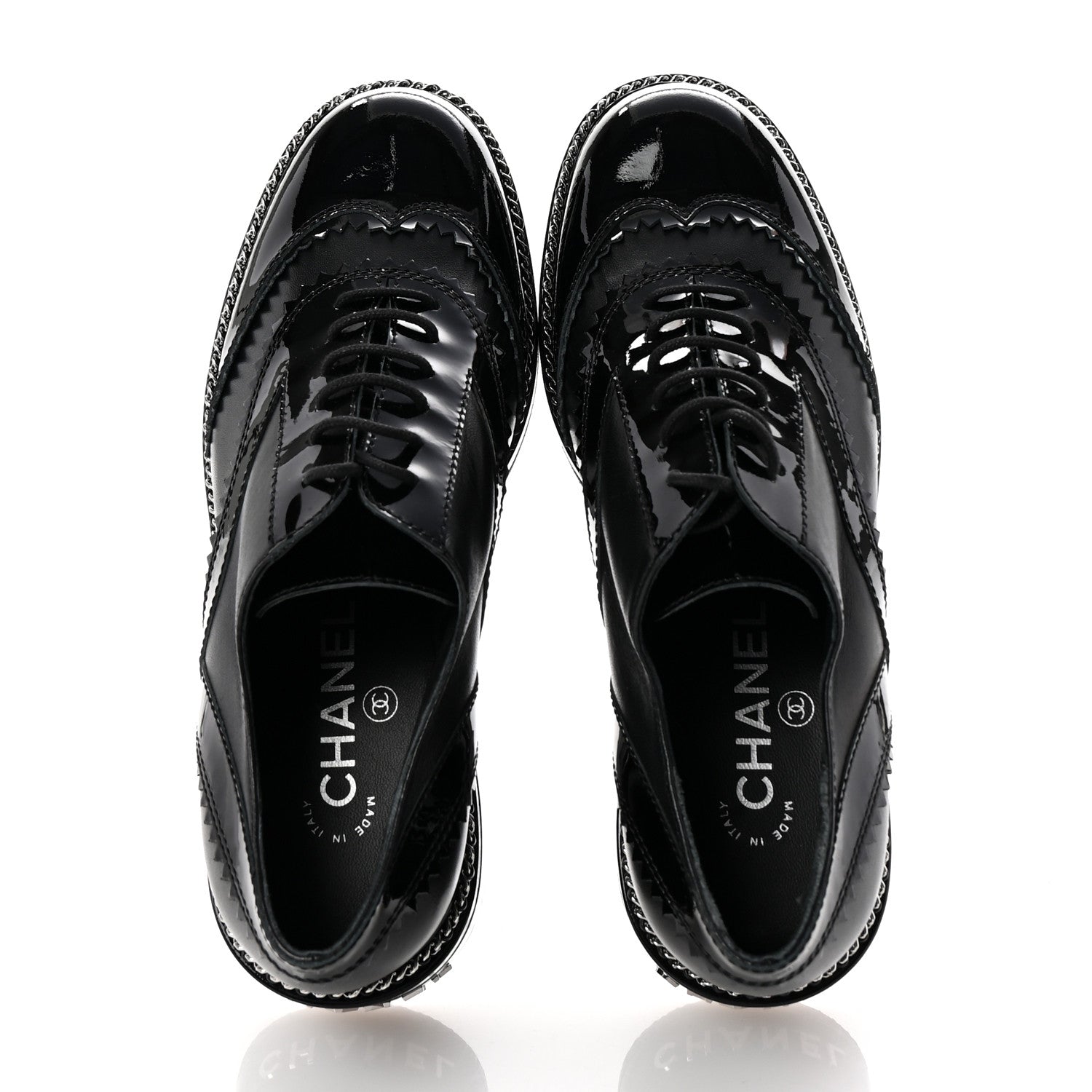 Chanel Lambskin Patent Calfskin CC Brogue Lace Up Oxfords 38 Black 2 of 11