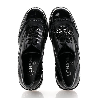 Chanel Lambskin Patent Calfskin CC Brogue Lace Up Oxfords 38 Black 2 of 11