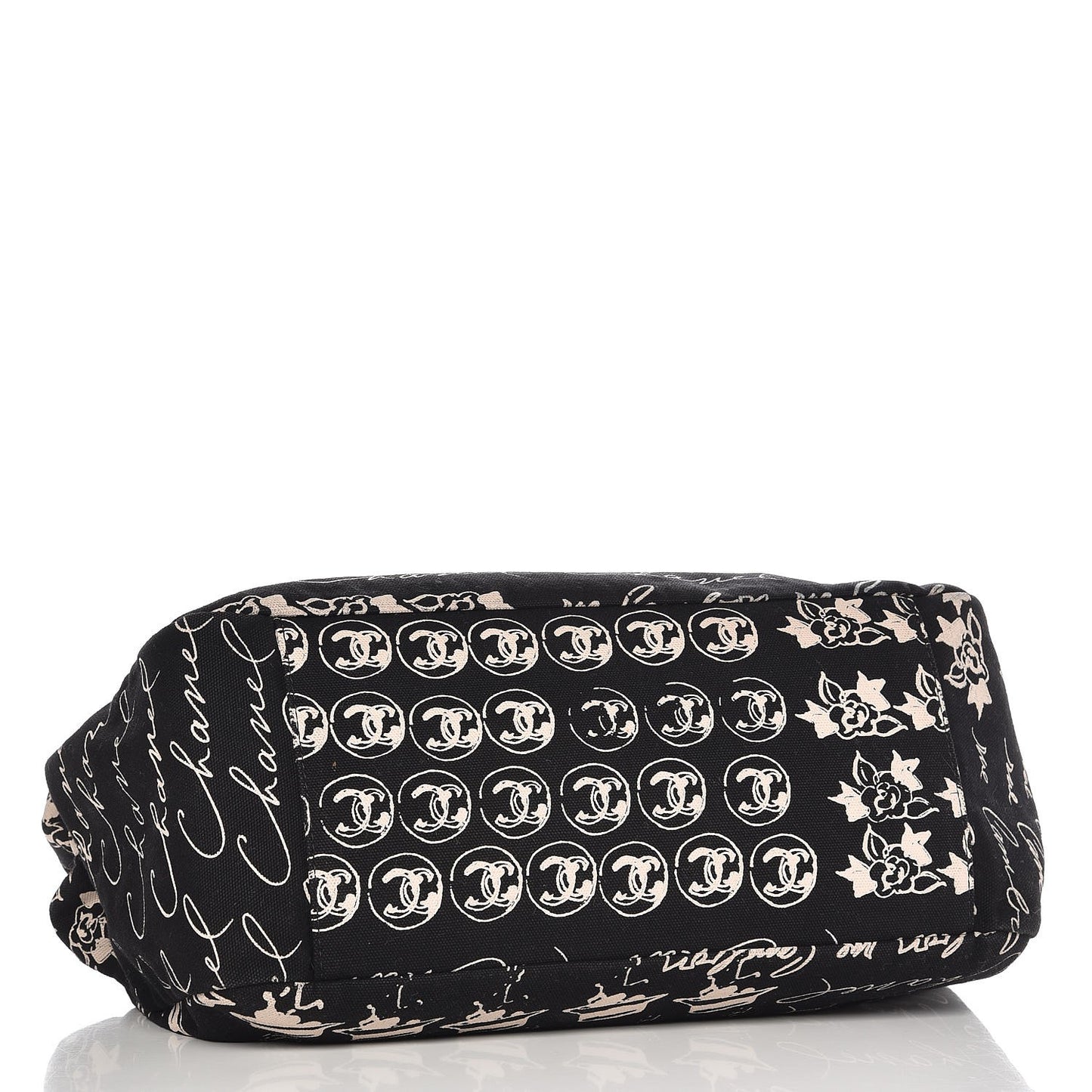 Canvas Camellia Flower Tote Black