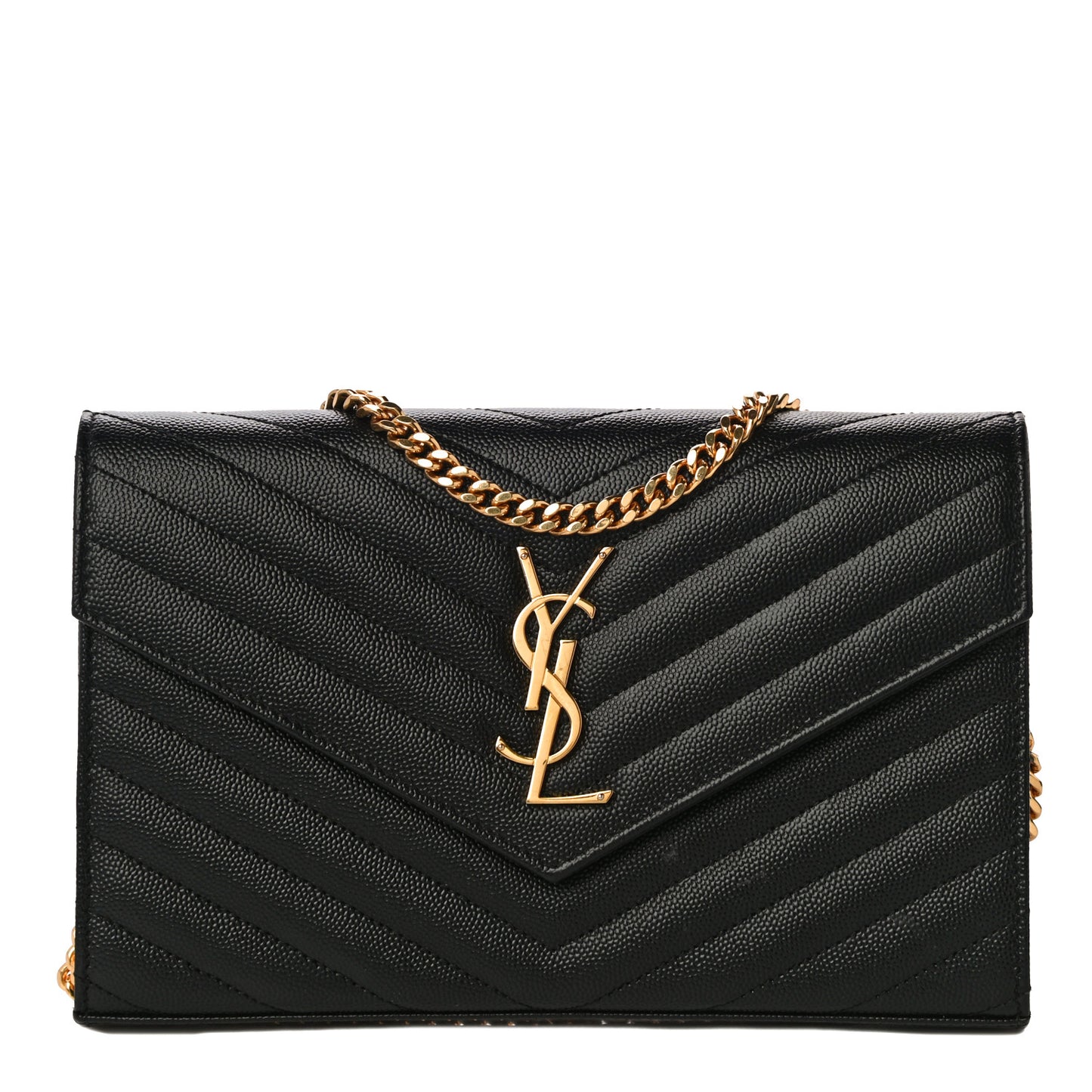 Grain De Poudre Matelasse Chevron Monogram Chain Wallet Black