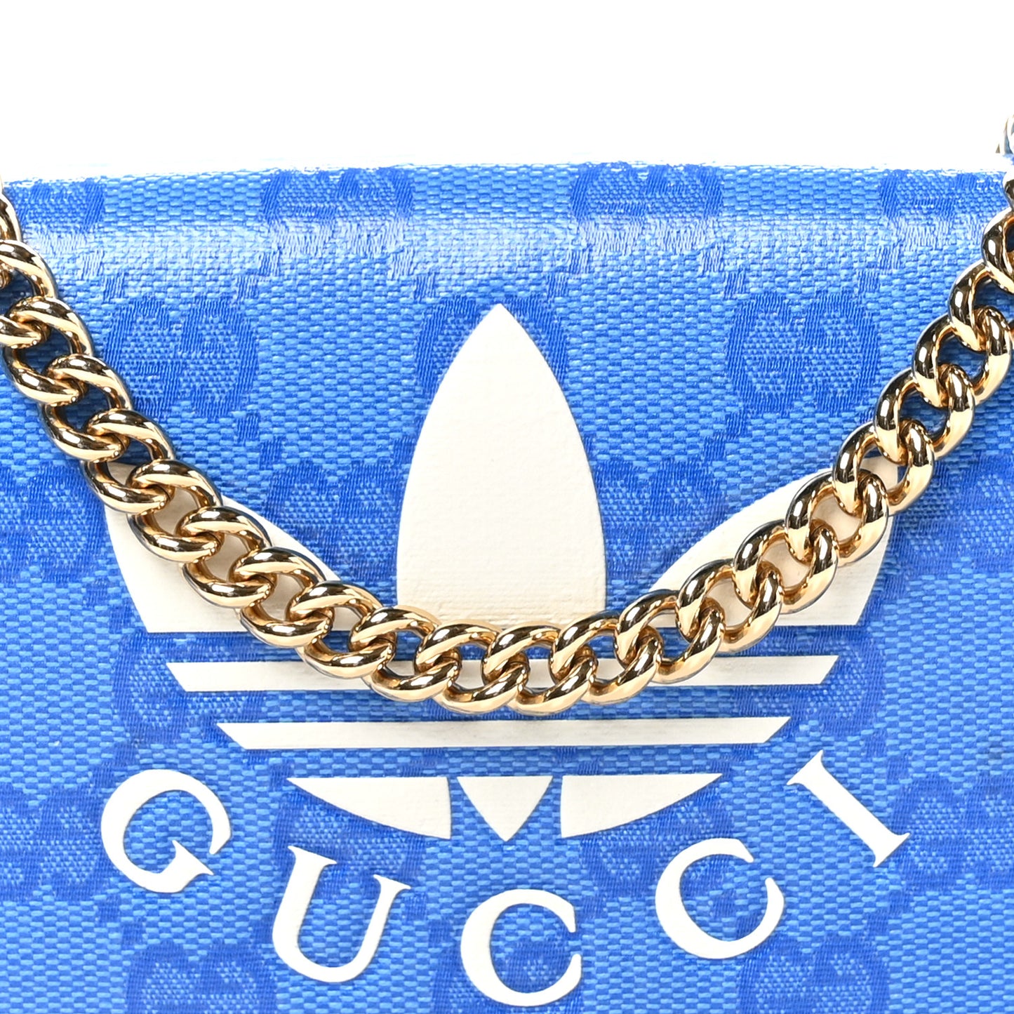 X ADIDAS Monogram Textured Dollar Calfskin Trefoil Embossed Wallet On Chain Blue