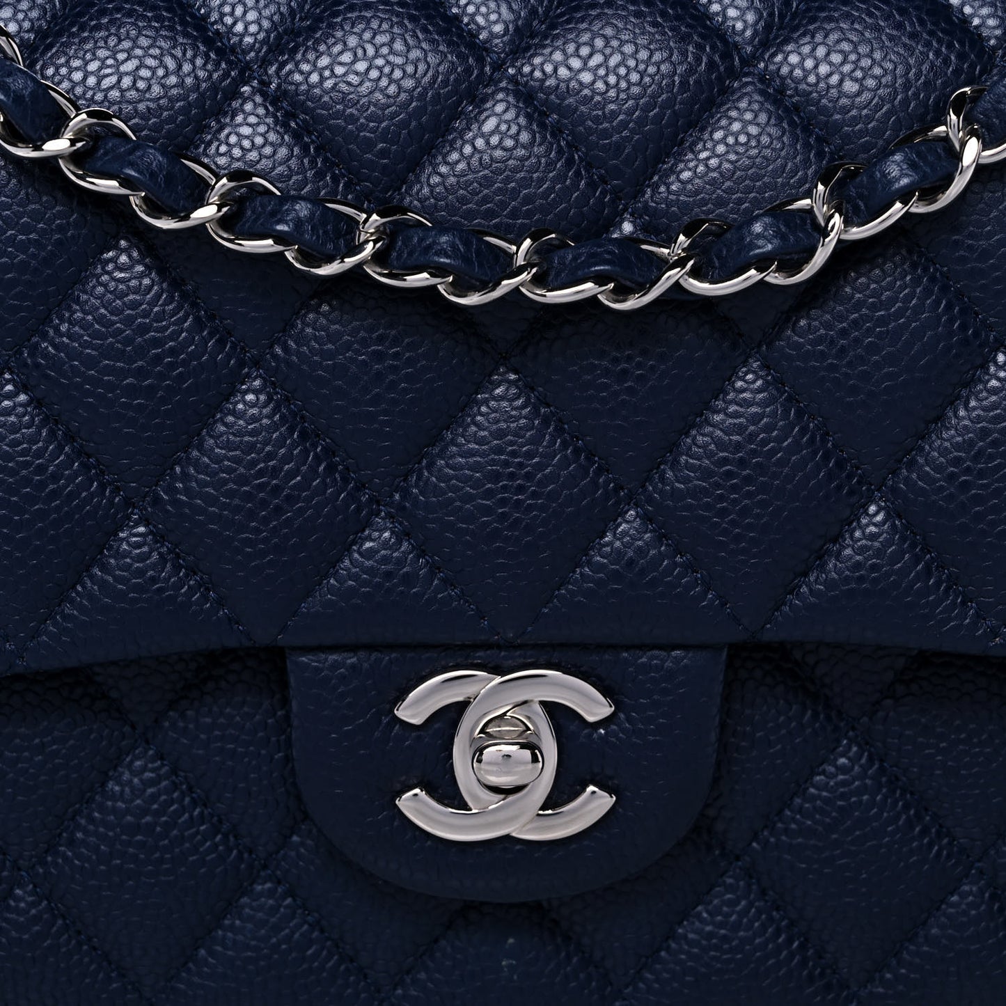 Caviar Quilted Medium Double Flap Navy