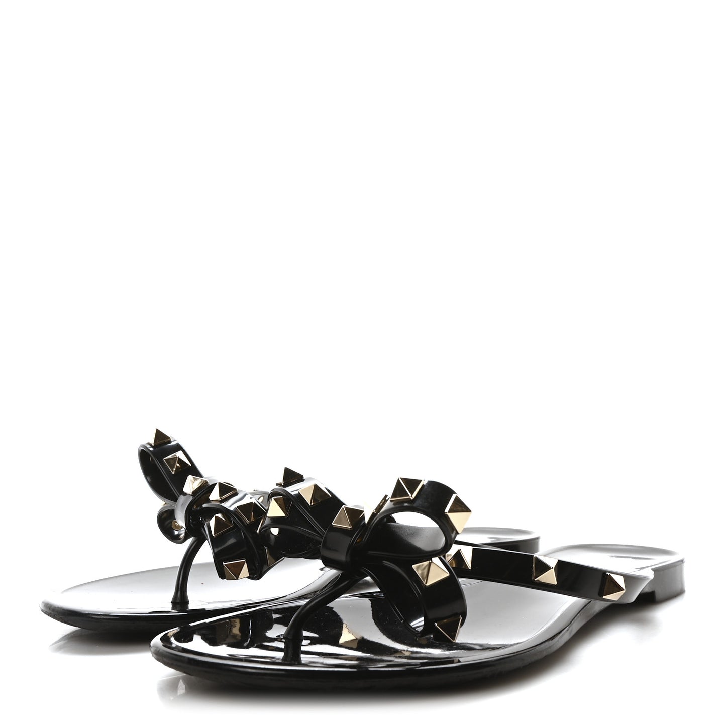 PVC Jelly Rockstud Bow Thong Sandals 37 Black