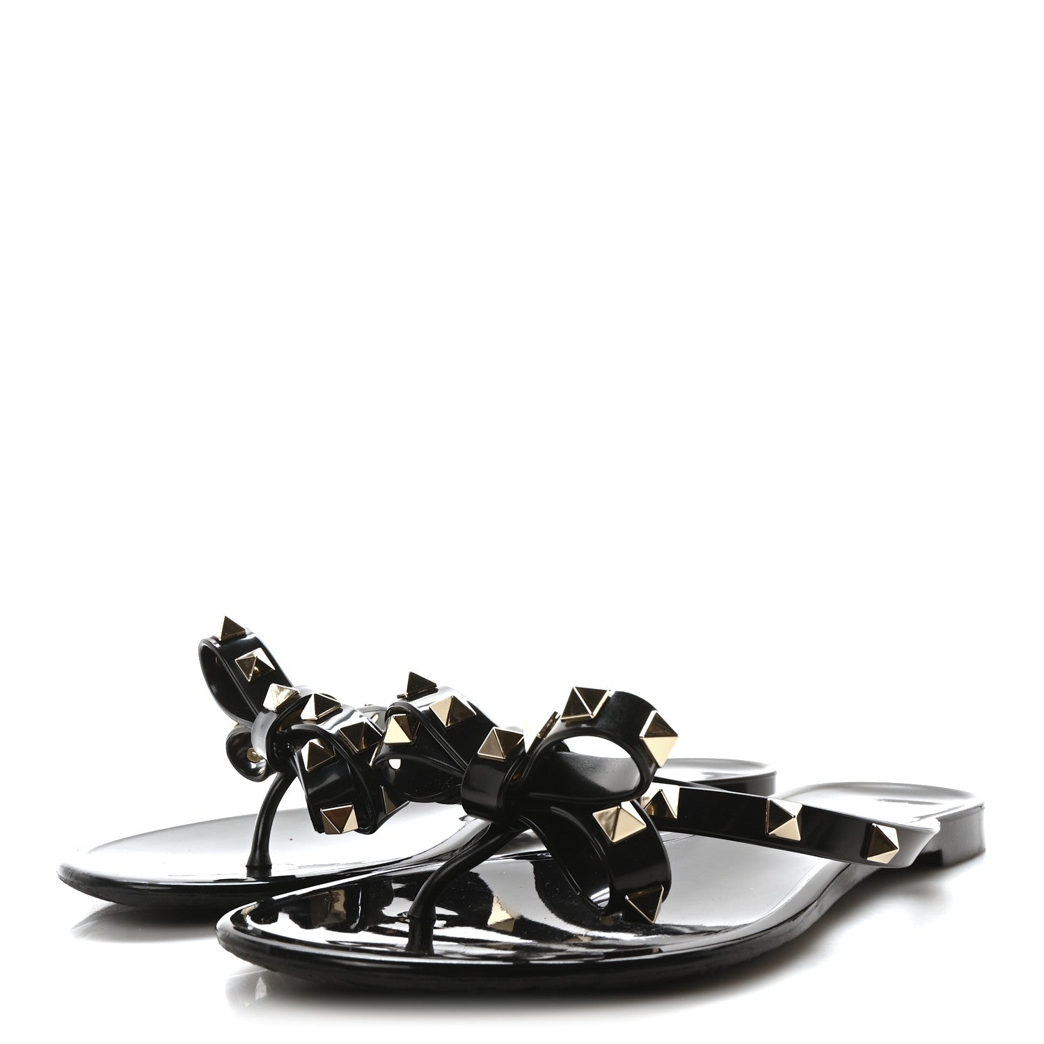 Valentino Garavani PVC Jelly Rockstud Bow Thong Sandals 37 Black 4 of 9