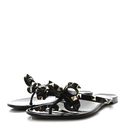 Valentino Garavani PVC Jelly Rockstud Bow Thong Sandals 37 Black 4 of 9