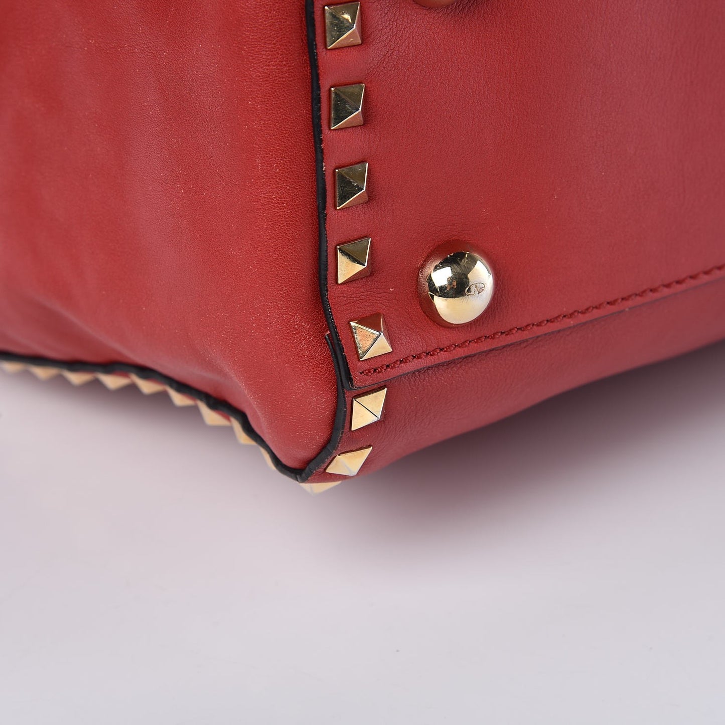 Calfskin Rockstud Top Handle Satchel Rosso Valentino