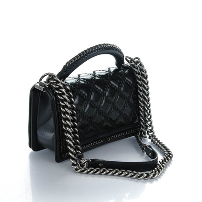 Chanel Calfskin Quilted Medium Boy Top Handle Flap Black 3 of 7
