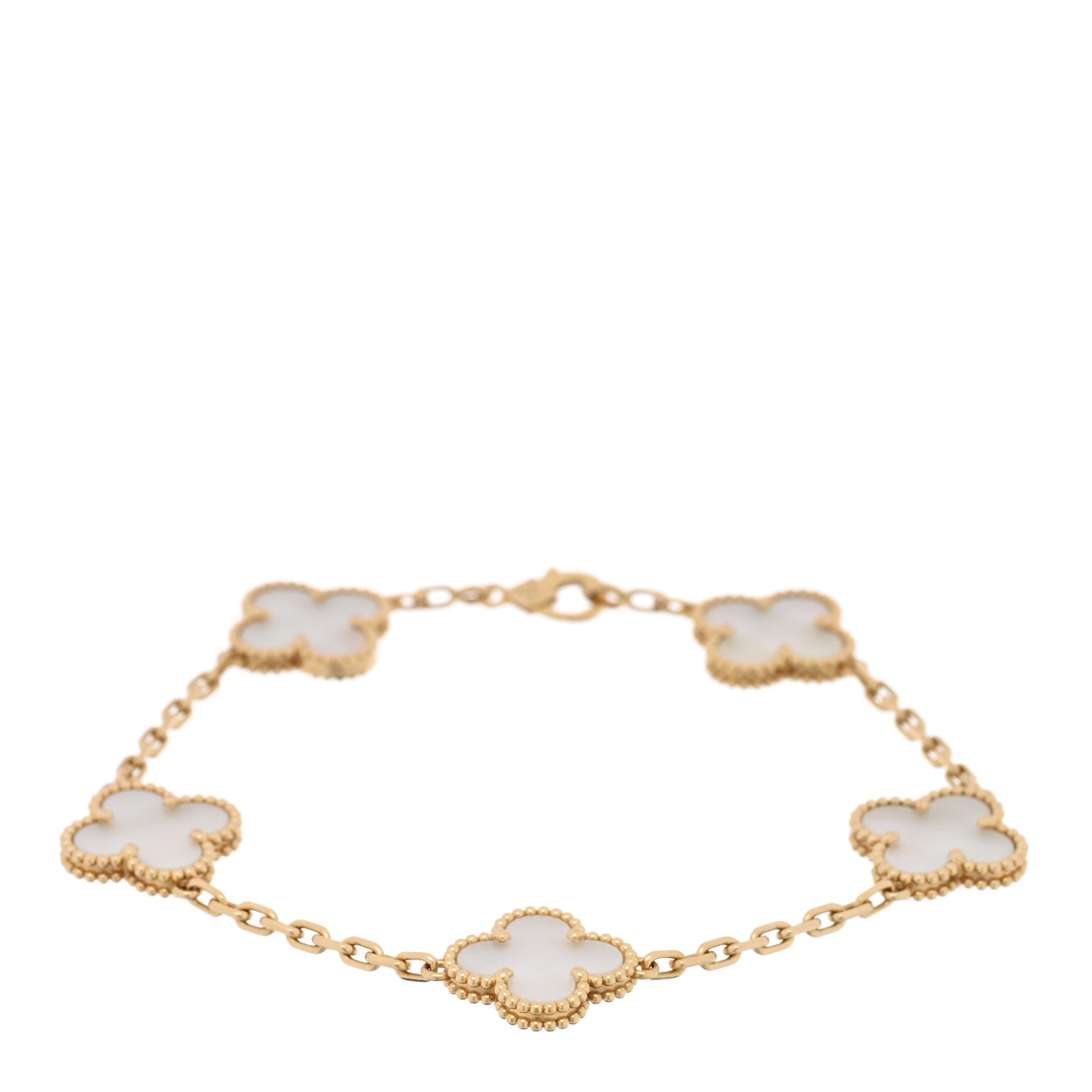 18K Yellow Gold Mother of Pearl 5 Motifs Vintage Alhambra Bracelet