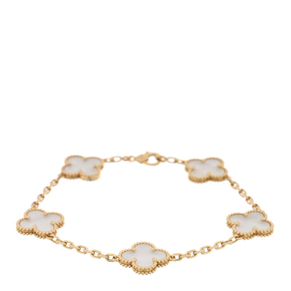 Van Cleef & Arpels 18K Yellow Gold Mother of Pearl 5 Motifs Vintage Alhambra Bracelet 1 of 3