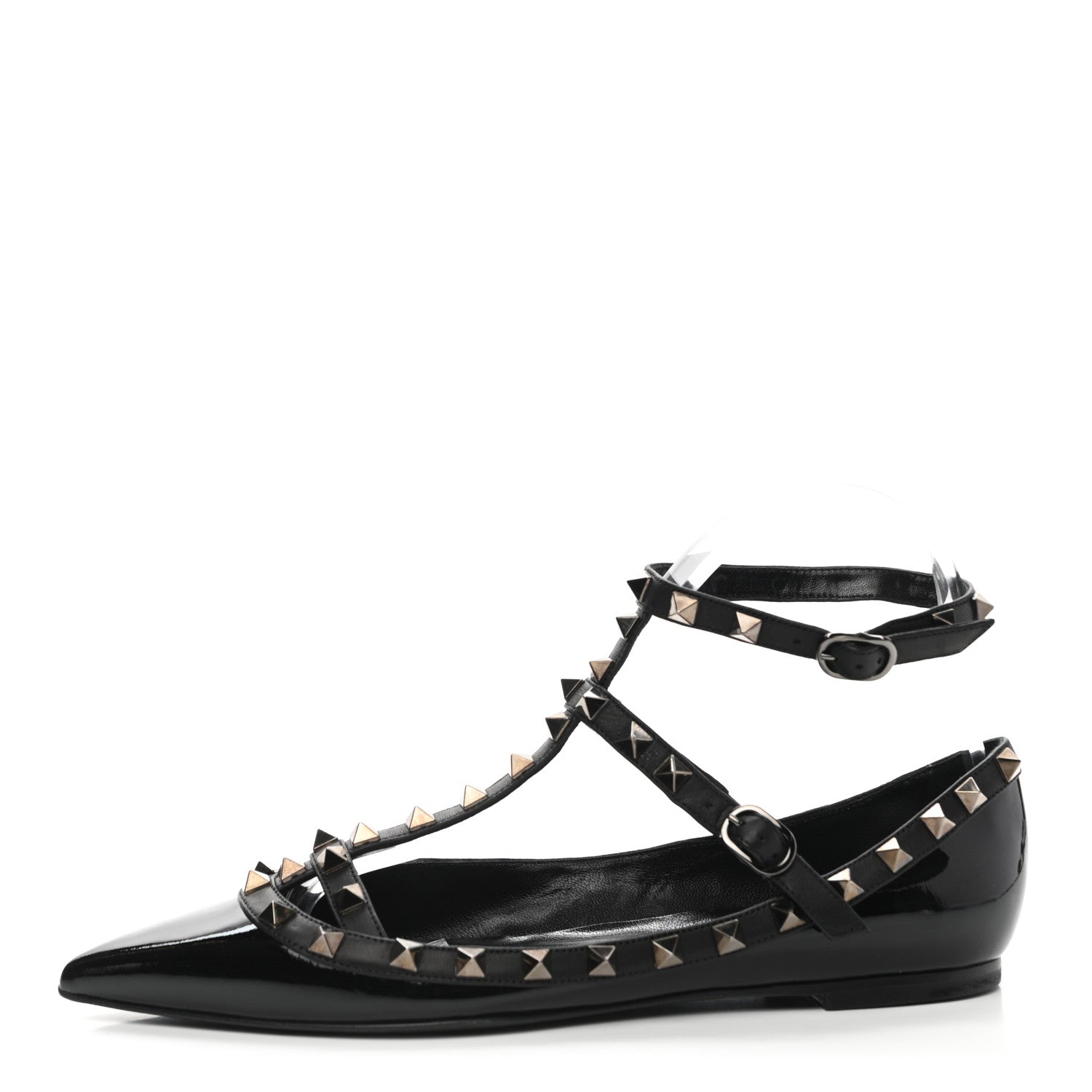 Valentino Garavani Patent Rockstud Cage Ballerina Flats 37.5 Black 1 of 8