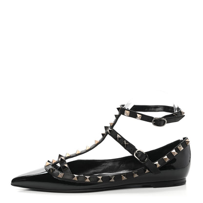 Valentino Garavani Patent Rockstud Cage Ballerina Flats 37.5 Black 1 of 8