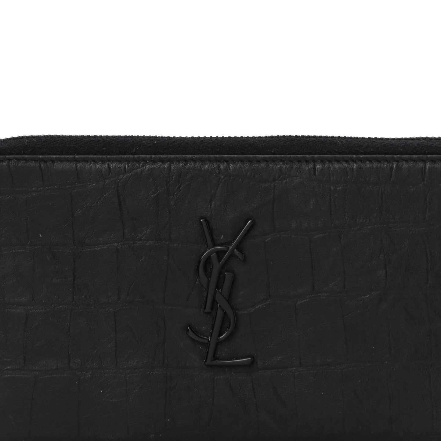 Crocodile Embossed Sheepskin Mens Zip Around Continental Wallet Black