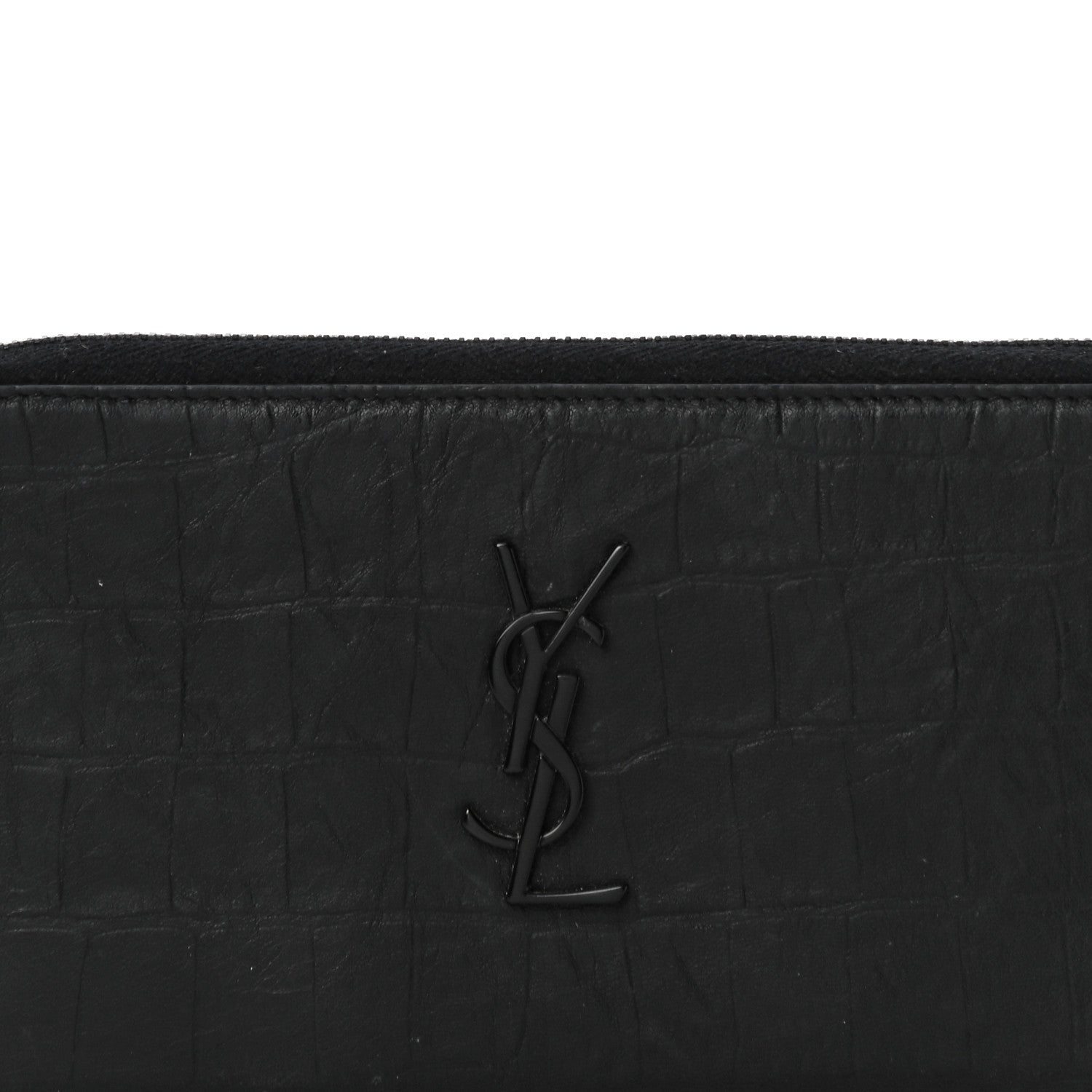 Saint Laurent Crocodile Embossed Sheepskin Mens Zip Around Continental Wallet Black 7 of 14