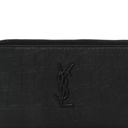 Saint Laurent Crocodile Embossed Sheepskin Mens Zip Around Continental Wallet Black 7 of 14