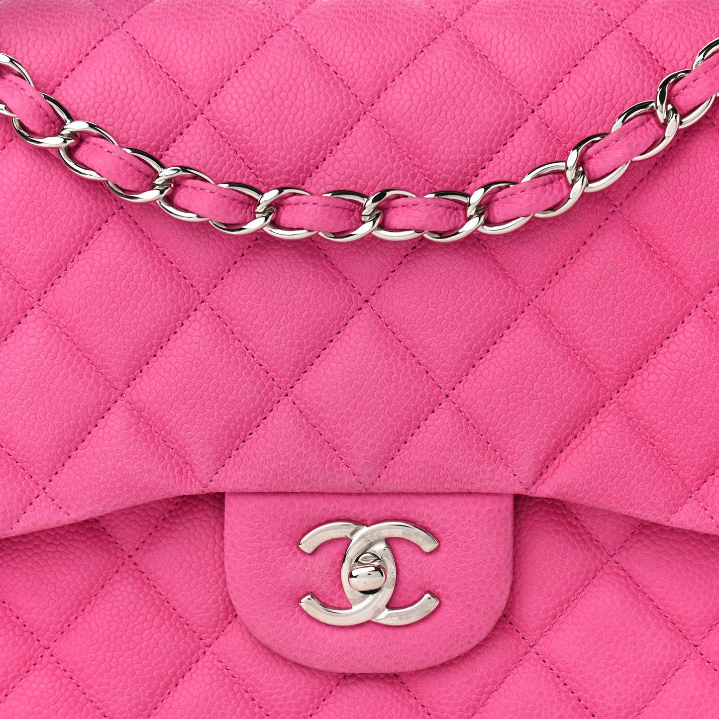 Iridescent Caviar Quilted Jumbo Double Flap Pink
