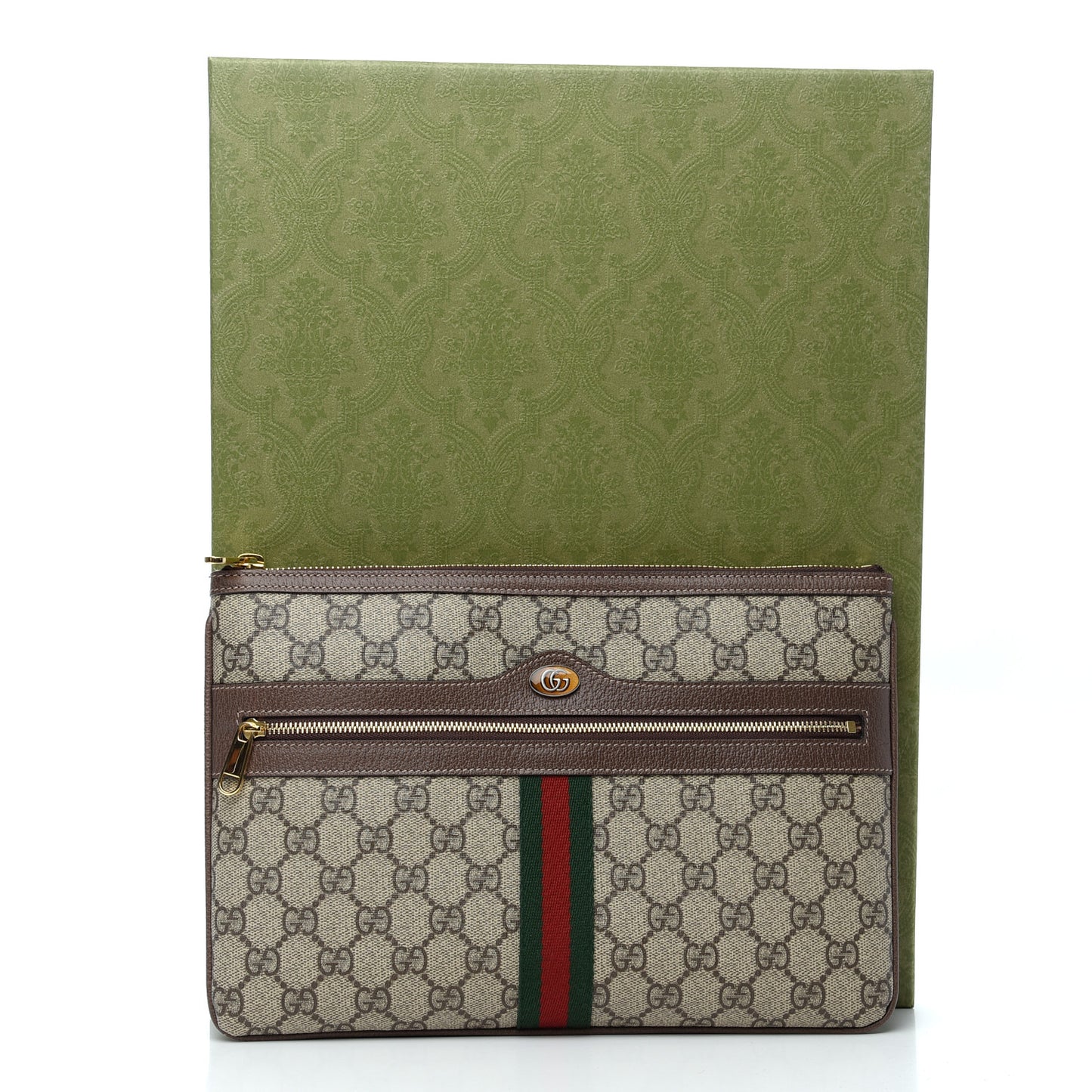 GG Supreme Monogram Large Ophidia Pouch Clutch Brown