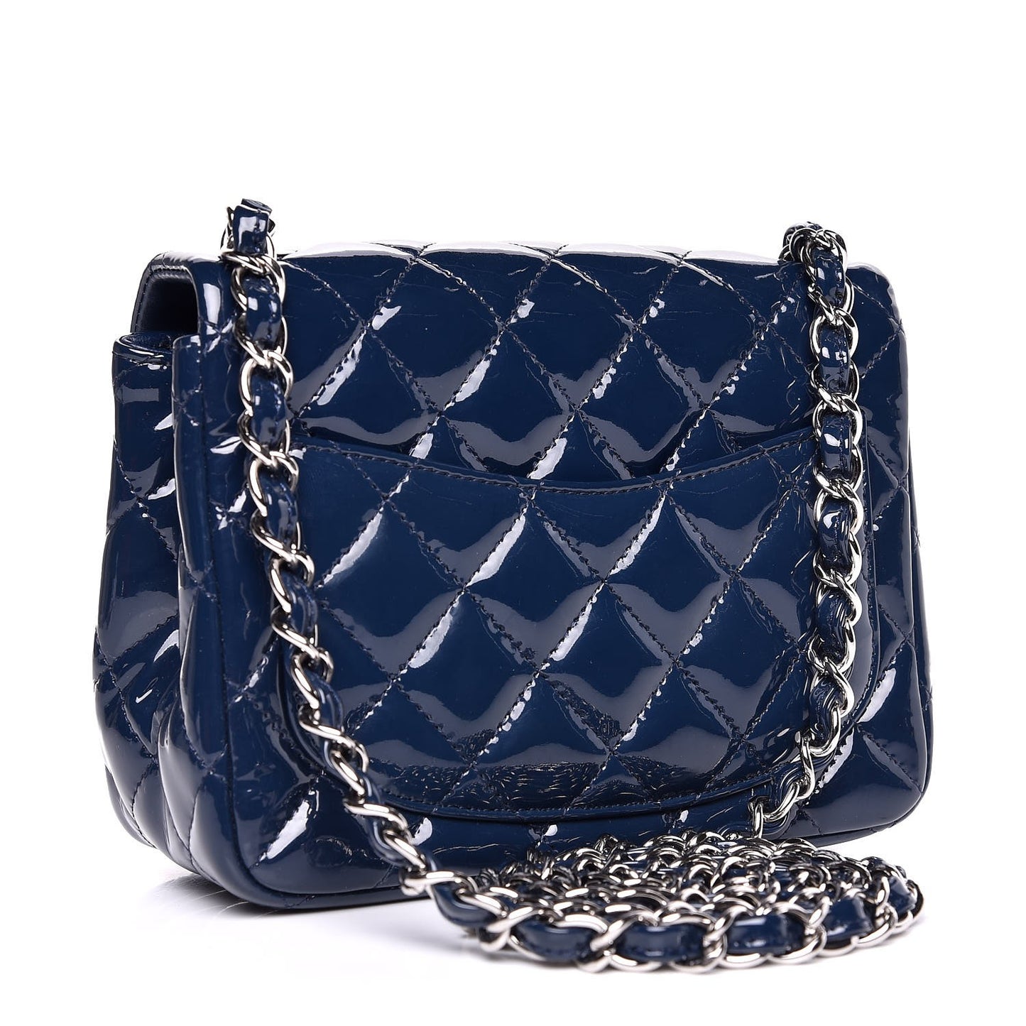 Patent Quilted Mini Square Flap Navy Blue